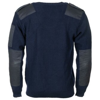 Pull commando de la police militaire n&eacute;erlandaise en 100% Laine avec col en V, bleu marine