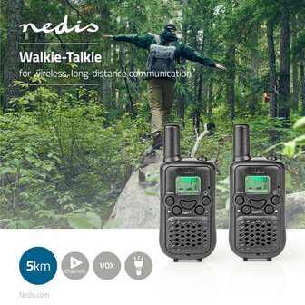 Nedis TK0500 PTT/VOX Walkie-Talkie Funkger&auml;t set, bis zu 5 km, schwarz