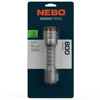 Lampe torche LED Nebo Davinci 800L Flex IPX7, rechargeable Li-Ion 2200mAh