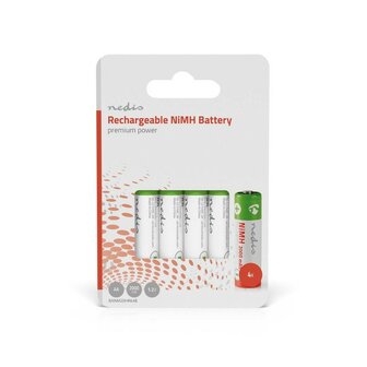 Batterie rechargeable Nedis 1,2 V NiMH HR6 AA 2000 mAh, pr&eacute;charg&eacute;e, paquet de 4