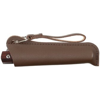 Couteau pliant bushcraft Fox outdoor avec manche en bois, 21 cm, &eacute;tui en cuir