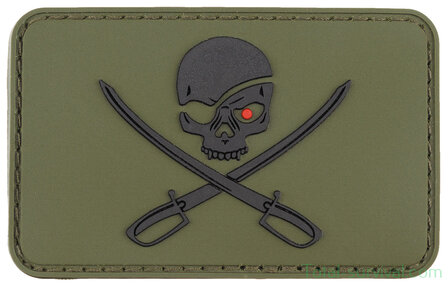 Patch &quot;Skull and swords&quot; 3D, olijfgroen