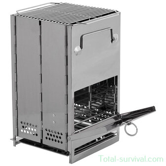 Fox outdoor Buitenkachel RVS, &quot;Rocket Stove&quot;, Large opvouwbaar met grill