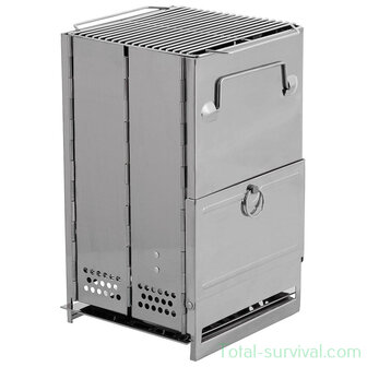 Fox outdoor Buitenkachel RVS, &quot;Rocket Stove&quot;, Large opvouwbaar met grill
