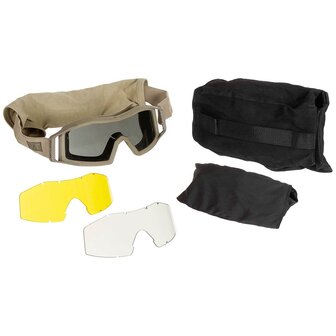 Revision Wolfspider ballistic goggles with 3 lenses and protective case, coyote tan