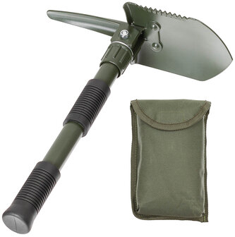 3-in-1 folding shovel with cover, green