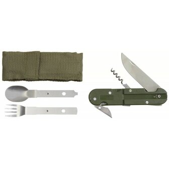 MFH Zakmes / Eetbestek set 3-delig RVS met tas, legergroen