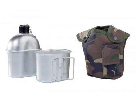 AB US Aluminium Feldflasche 1l mit Becher und Tasche, woodland camo
