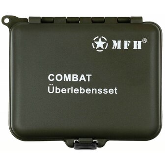 MFH kit de survie combat 36 pi&egrave;ces, bo&icirc;tier ABS, vert olive