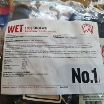 Out Meals MRE V2 Meal Ready-to-Eat 24-uur rantsoen, Menu set 1