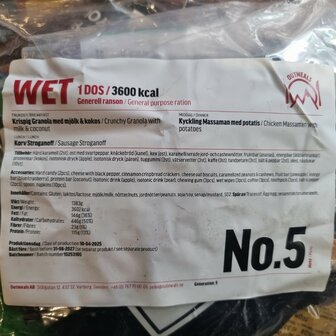 Out Meals MRE V2 Meal Ready-to-Eat 24-uur rantsoen, Menu set 5
