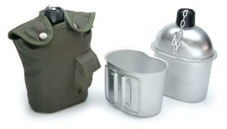 AB US aluminium veldfles 1L met beker en hoes, olijfgroen