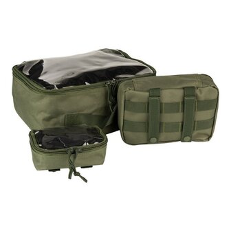 101 Inc Packing Cubes organizers transparant, set van 3 stuks, legergroen