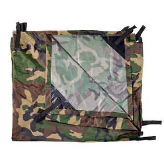 AB Tarp / Basha, 210D ripstop polyester, Woodland camo, bevestigingslussen, 220 x 250 CM