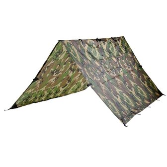 AB Tarp / Basha, 210D ripstop polyester, Woodland camo, bevestigingslussen, 220 x 250 CM