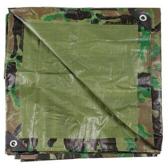 MFH Afdekzeil, PE, Woodland camo, metaalogen, 200x300CM