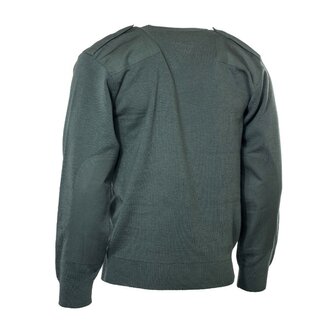 Pull commando de la police militaire n&eacute;erlandaise en 100% laine avec col en V, vert olive