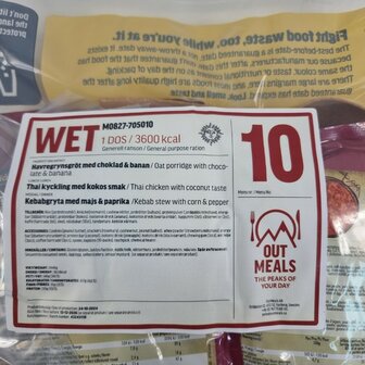 Out Meals MRE Meal Ready-to-Eat 24-uur rantsoen, Menu set 10
