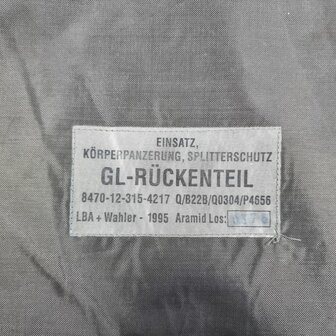 Wahler Bundeswehr ballistische body armour insert, rugdeel, legergroen