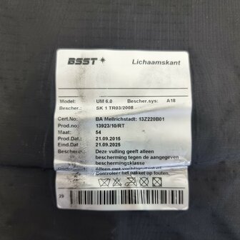 BSST (NL) gilet pare-balles UM6.0 A18 en Kevlar SK1 TR03/2008