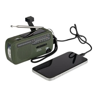 Fosco survival radio / wereldradio AM/FM/SW met LED lamp en accu, opwindbaar, legergroen