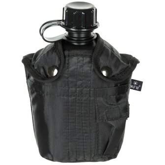 MFH US Veldfles 1L met hoes en alice clips, zwart, BPA vrij