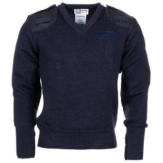 Britse militaire politie commando trui met v-hals, 100% Wol, blauw