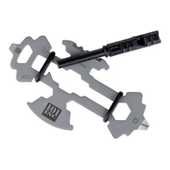 101 Inc multifunctioneel pocket survival tool met magnesium fire steel, RVS