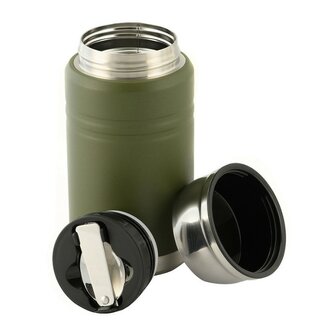 M-Tac thermosfles met lepel en beker 750 ml, RVS, legergroen
