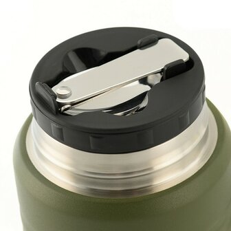 M-Tac thermosfles met lepel en beker 750 ml, RVS, legergroen