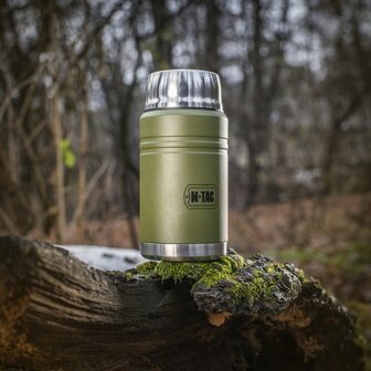 M-Tac thermosfles met lepel en beker 750 ml, RVS, legergroen