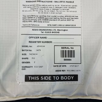Aegis soft armour body vest ballistisch klasse HG1A+KR2+SP2, zwart