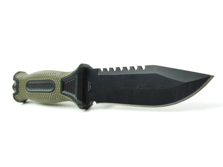 X-Treme Tactical Rescue couteau de terrain avec lame de scie et &eacute;tui en plastique, noir/vert