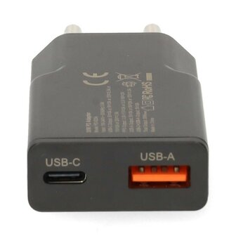Nedis USB oplader 30 W GaN PD3.0 30W, Snellaad functie, Automatische Voltage Selectie, zwart