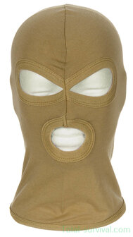 MFH Balaclava / Sturmhaube 3-loch, d&uuml;nn Baumwolle, coyote tan