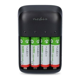 Nedis NiMH Batterijlader AA / AAA / E-Blok (9V), zwart