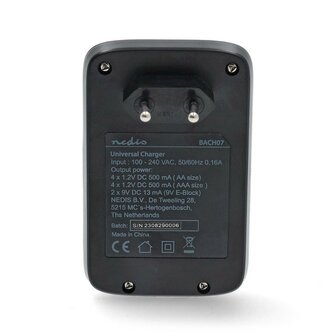 Nedis NiMH Batterijlader AA / AAA / E-Blok (9V), zwart