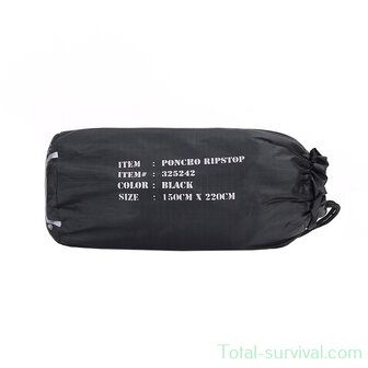 Fostex Poncho, Rip Stop, Schwarz, PE 320 Gram, 150 x 220 cm