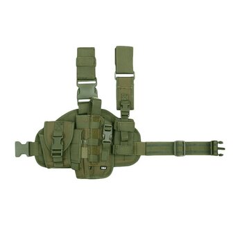 101 Inc Molle pistol leg holster with pouches, Left, OD green
