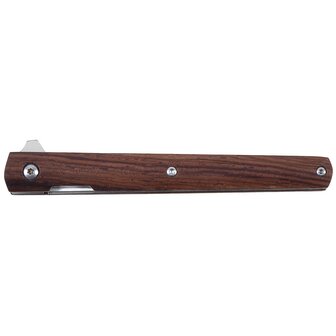 Fox outdoor bushcraft klapmes met houten handvat, 21cm, leren schede