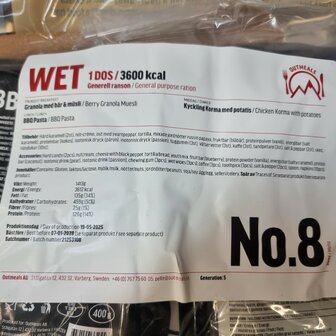 Out Meals MRE V2 Meal Ready-to-Eat 24-uur rantsoen, Menu set 8