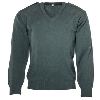 Kommandopullover der holl&auml;ndischen Milit&auml;rpolizei aus 100 % Wolle mit V-Ausschnitt, oliv gr&uuml;n
