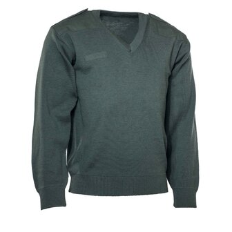 Kommandopullover der holl&auml;ndischen Milit&auml;rpolizei aus 100 % Wolle mit V-Ausschnitt, oliv gr&uuml;n
