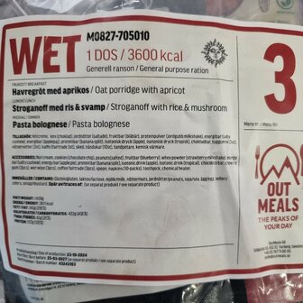 Out Meals MRE Meal Ready-to-Eat 24-uur rantsoen, Menu set 3 
