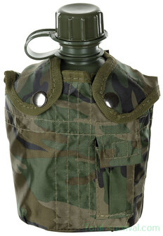 US Plastikfeldflasche mit H&uuml;lle 1L, woodland camo, BPA-frei
