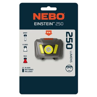 Lampe frontale LED Nebo Einstein 250 IP44 2 couleurs, 3x AAA
