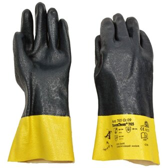 Gants de protection chimique NBC KCL TevuChem 765, en caoutchouc, noirs et jaunes
