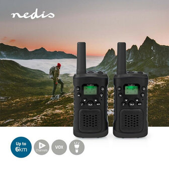 Nedis TK0610 PTT/VOX portofoon set, tot 6 km, zwart