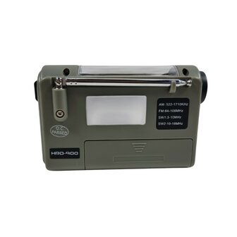 Hanrongda HRD-900 multiband world radio / emergency radio AM/FM/SW, wind-up, Foliage green