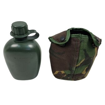 Dutch Army 1QT green water bottle with pouch, Alice clips, woodland DPM